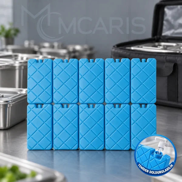10'lu Doldurulabilir Buz Aküsü Seti - Dondurucu Buz Kasedi Ice Box Soğutucu Blok (Mavi)
