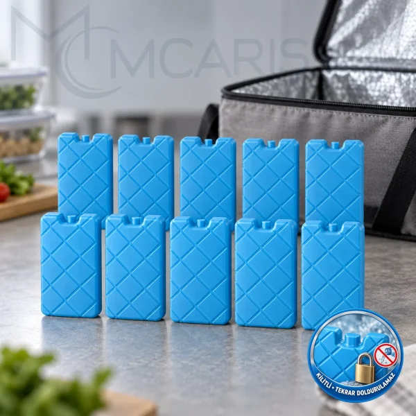 10'lu Kilitli Buz Aküsü Seti - Dondurucu Buz Kasedi Ice Box Soğutucu Blok (Mavi)