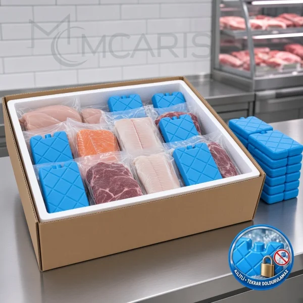 20'li Kilitli Buz Aküsü Seti - Dondurucu Buz Kasedi Ice Box Soğutucu Blok (Mavi)