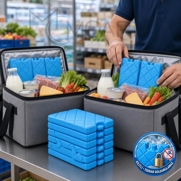 20'li Kilitli Buz Aküsü Seti - Dondurucu Buz Kasedi Ice Box Soğutucu Blok (Mavi)